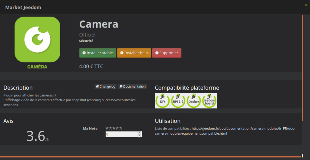 Caméra Jeedom Plugin 1024x529 - [TUTORIEL] Associer caméra IP DIY et Jeedom