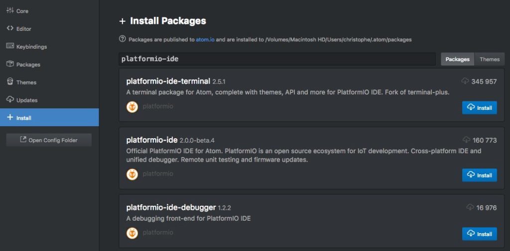 Platformio install packages